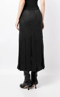 Edith Pleated Skirt en noir textured lin sub