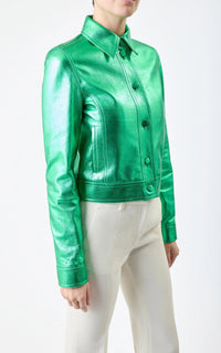 Thereza Jacket en variseite vert métallisé nappa cuir