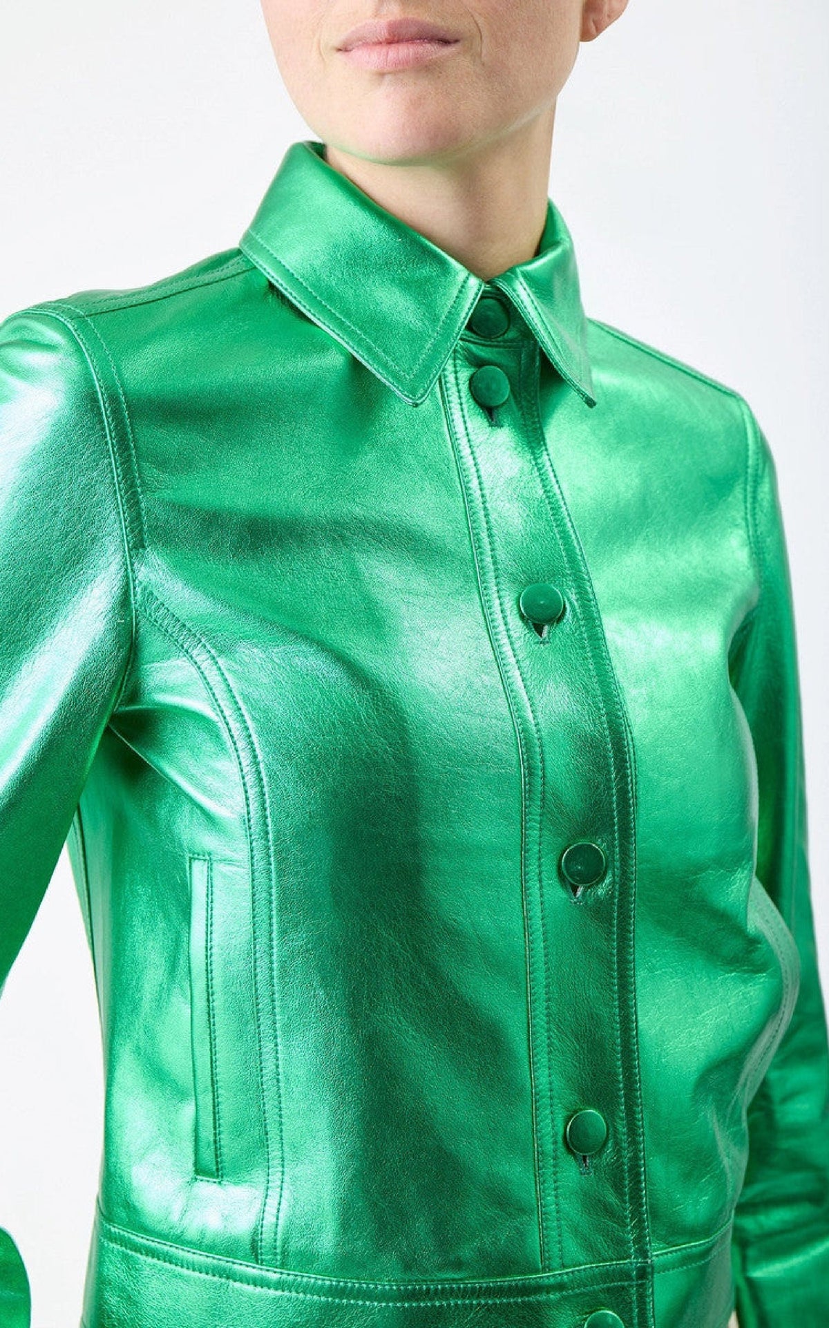 Thereza Jacket en variseite vert métallisé nappa cuir