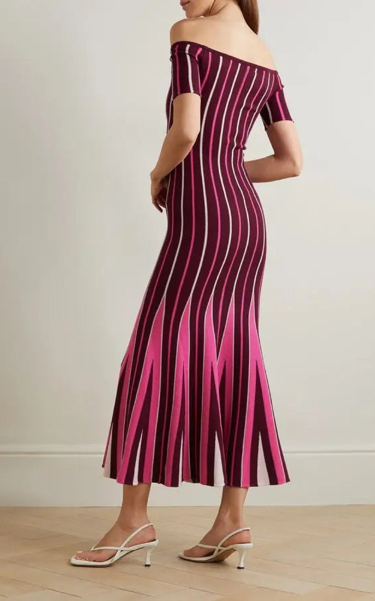 Medea Stripe Dress en lie de vin multicolore antilope mérinos fil