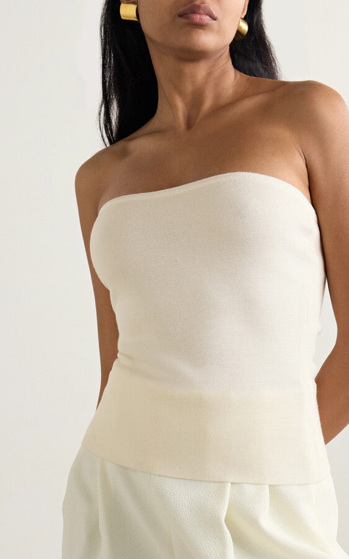 Una Top en ivoire structured laine soie cady