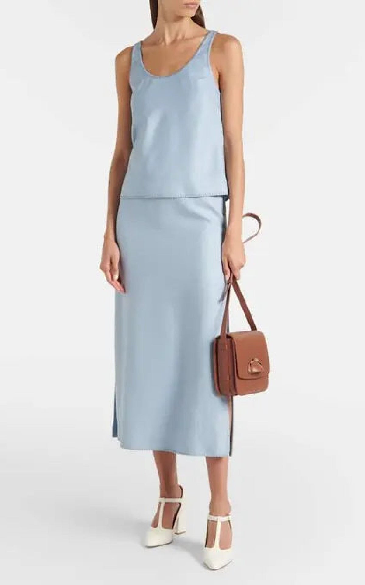 Muriel Tank en stone bleu laine soie hopsack drap de costume