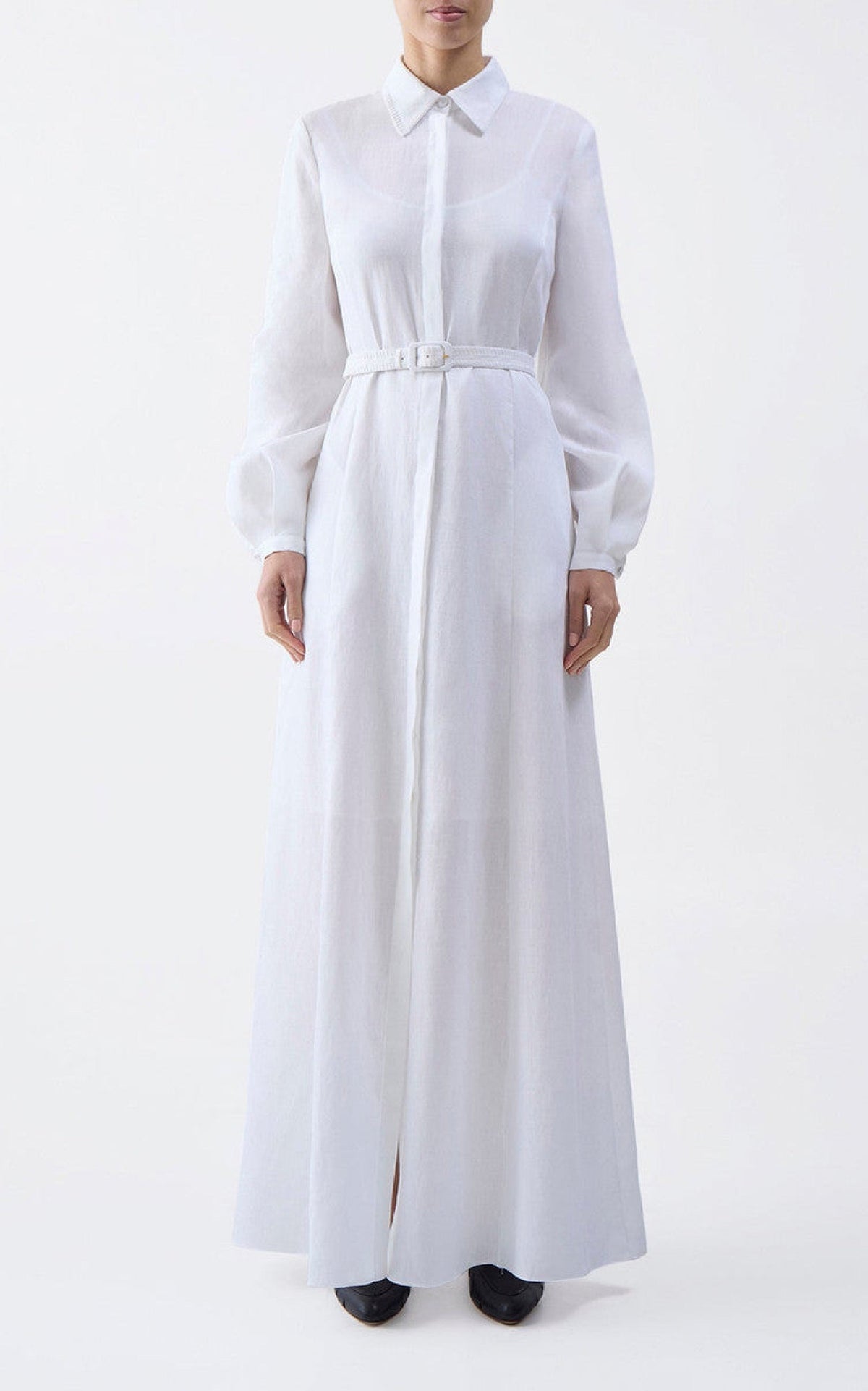 Breton Dress en ivoire lin d’aloès popeline de chemise
