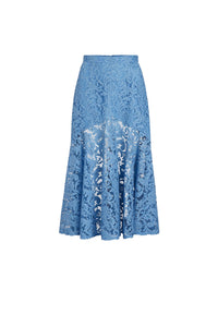 Jupe midi sirène en dentelle - Bleu Ciel