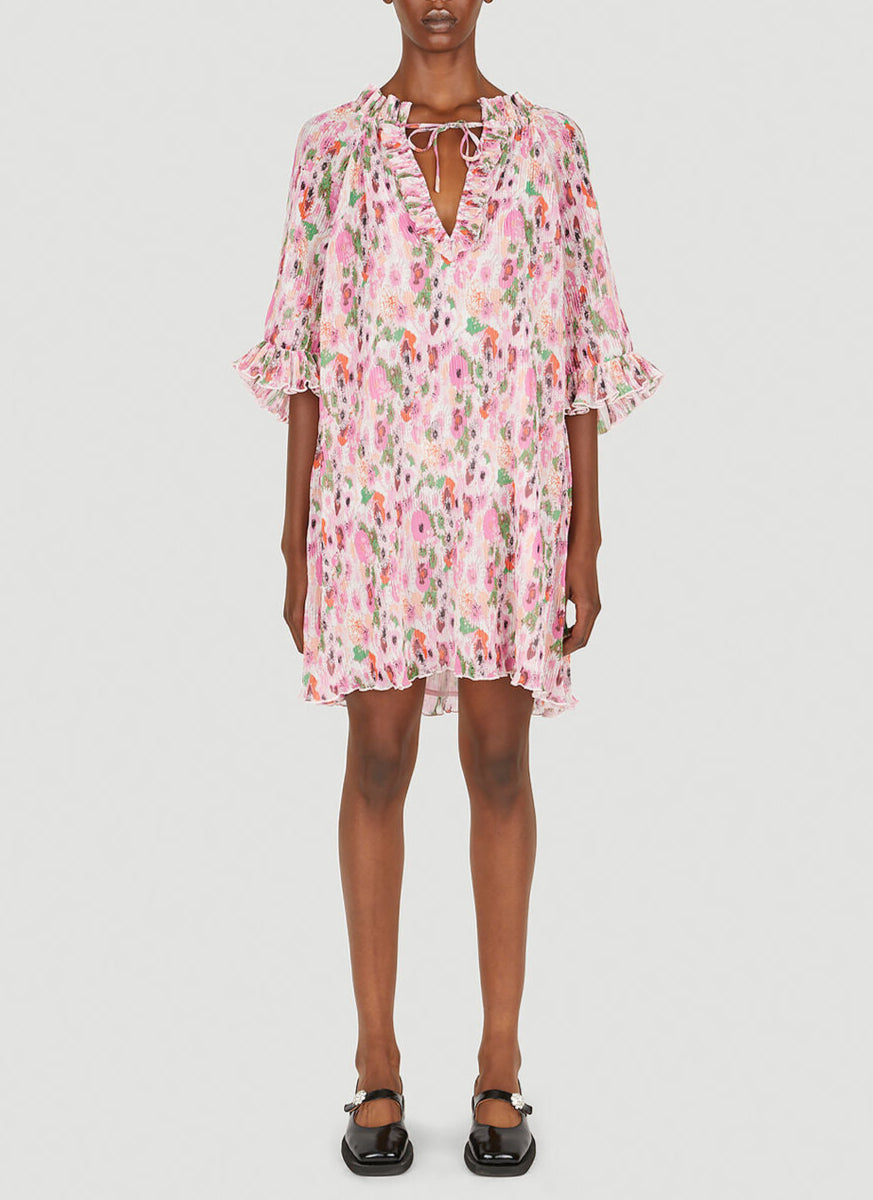 Robe courte à volants en georgette plissée - Sugar Plum
