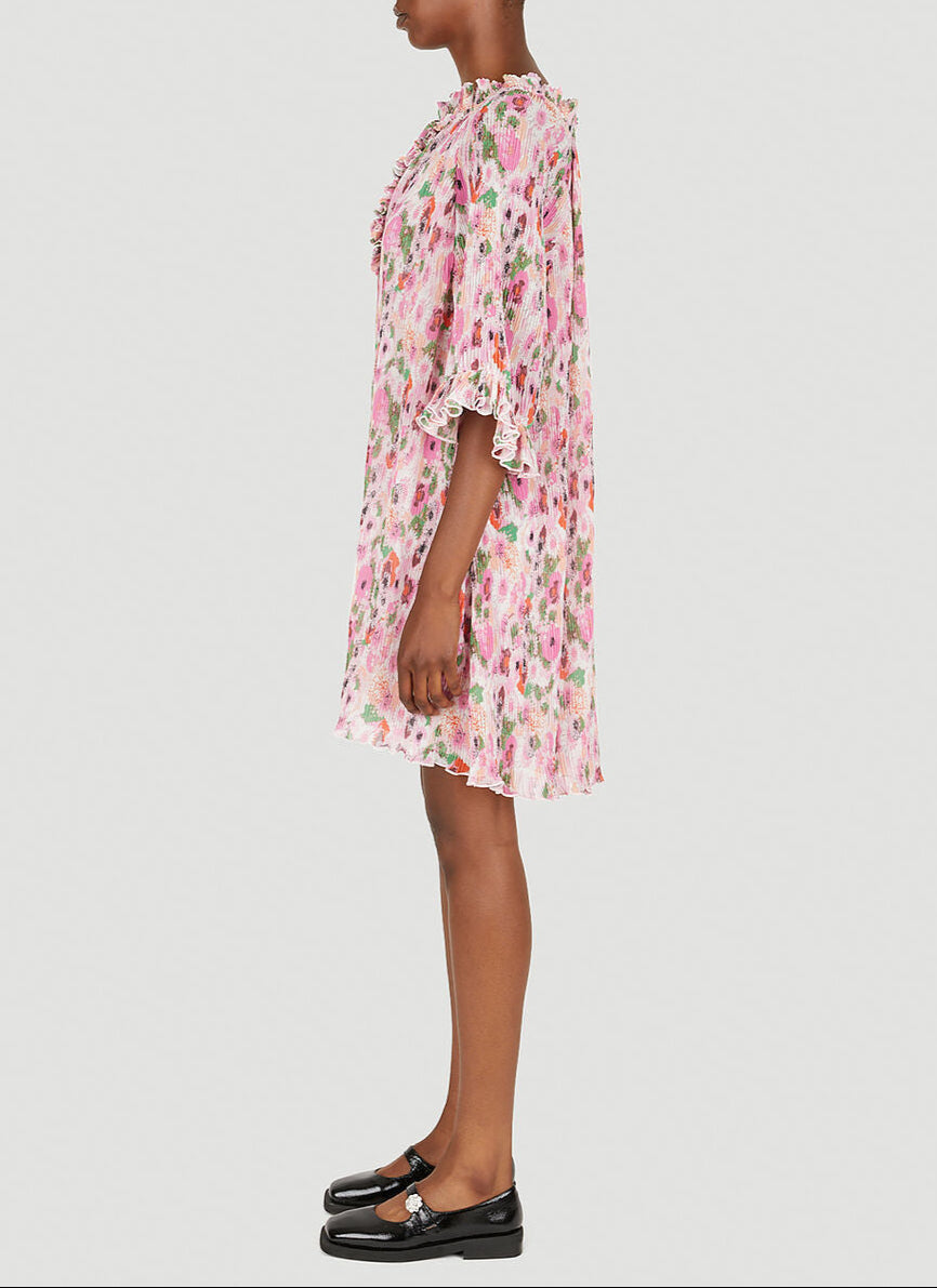 Robe courte à volants en georgette plissée - Sugar Plum