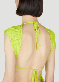 Robe courte à dos ouvert au crochet en velours - Lime Punch