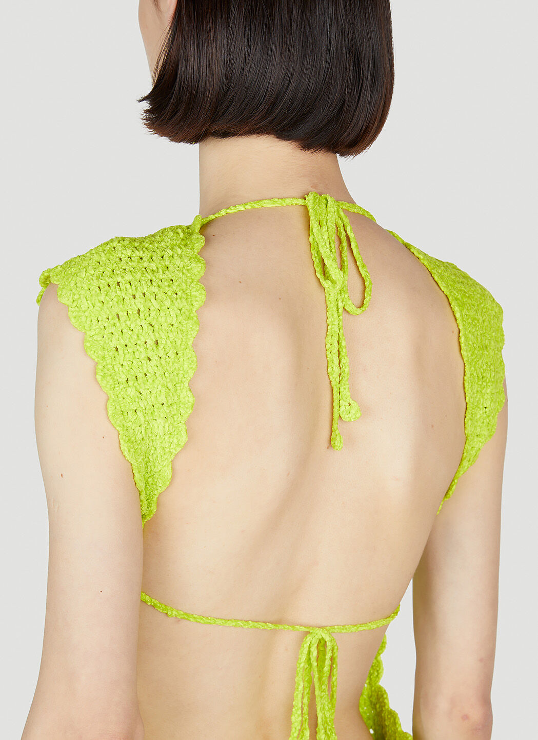 Robe courte à dos ouvert au crochet en velours - Lime Punch
