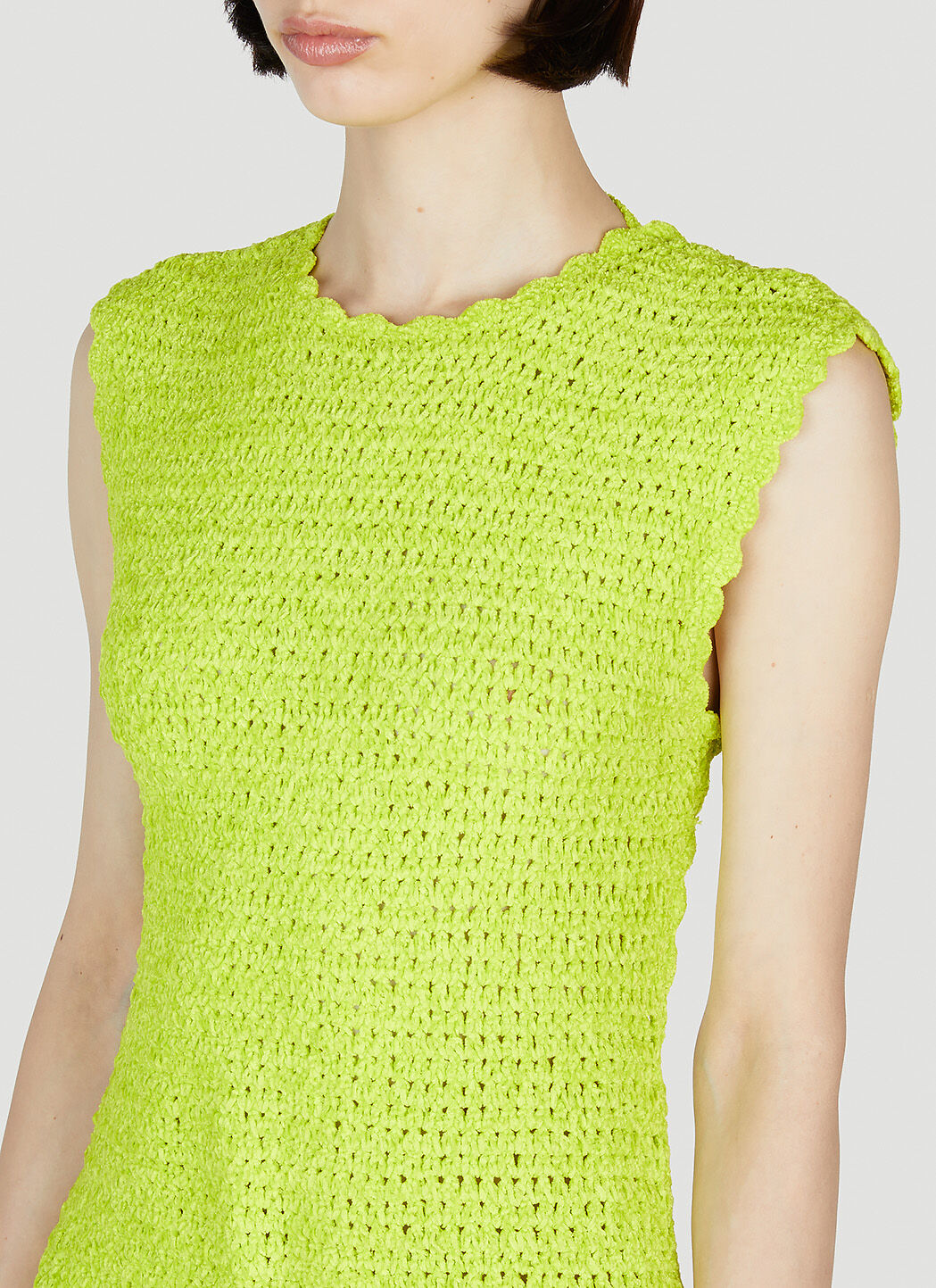 Robe courte à dos ouvert au crochet en velours - Lime Punch