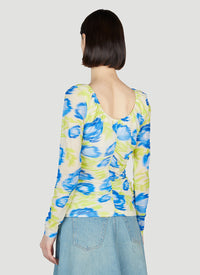Blouse froncée et décollectée en maille imprimé - Strong Blue