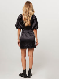 Robe courte à manches ballon en satin - Black