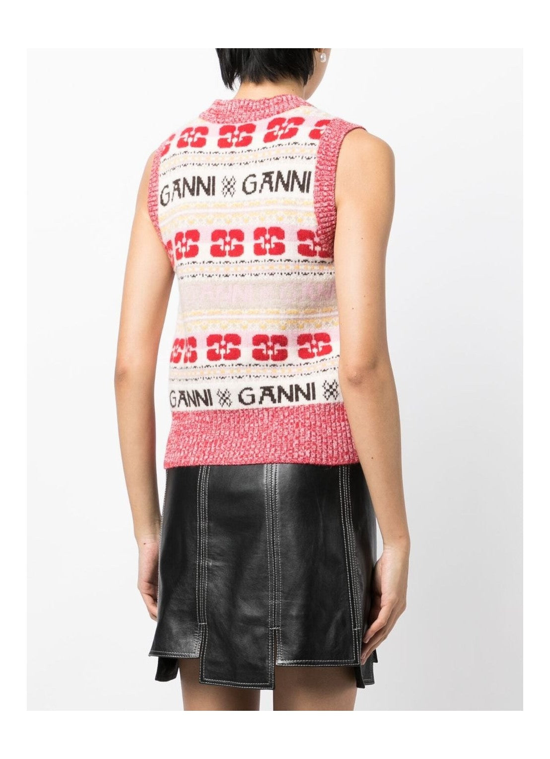 Pull sans manches à col V en laine - Multicolour