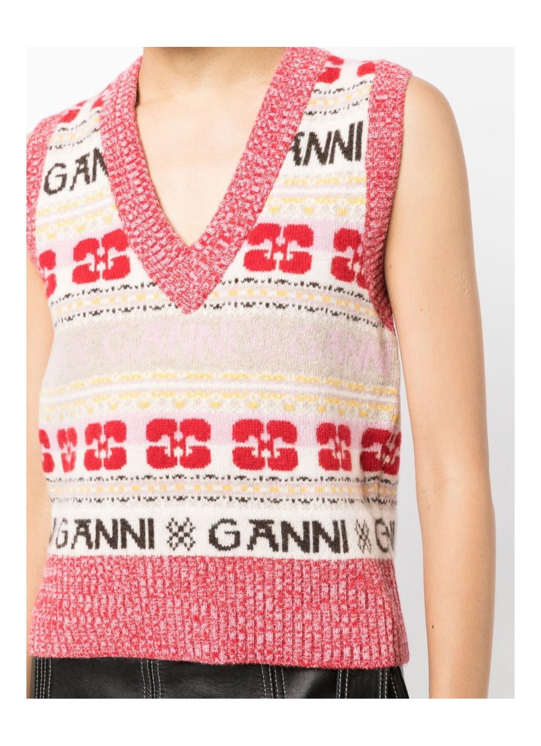 Pull sans manches à col V en laine - Multicolour