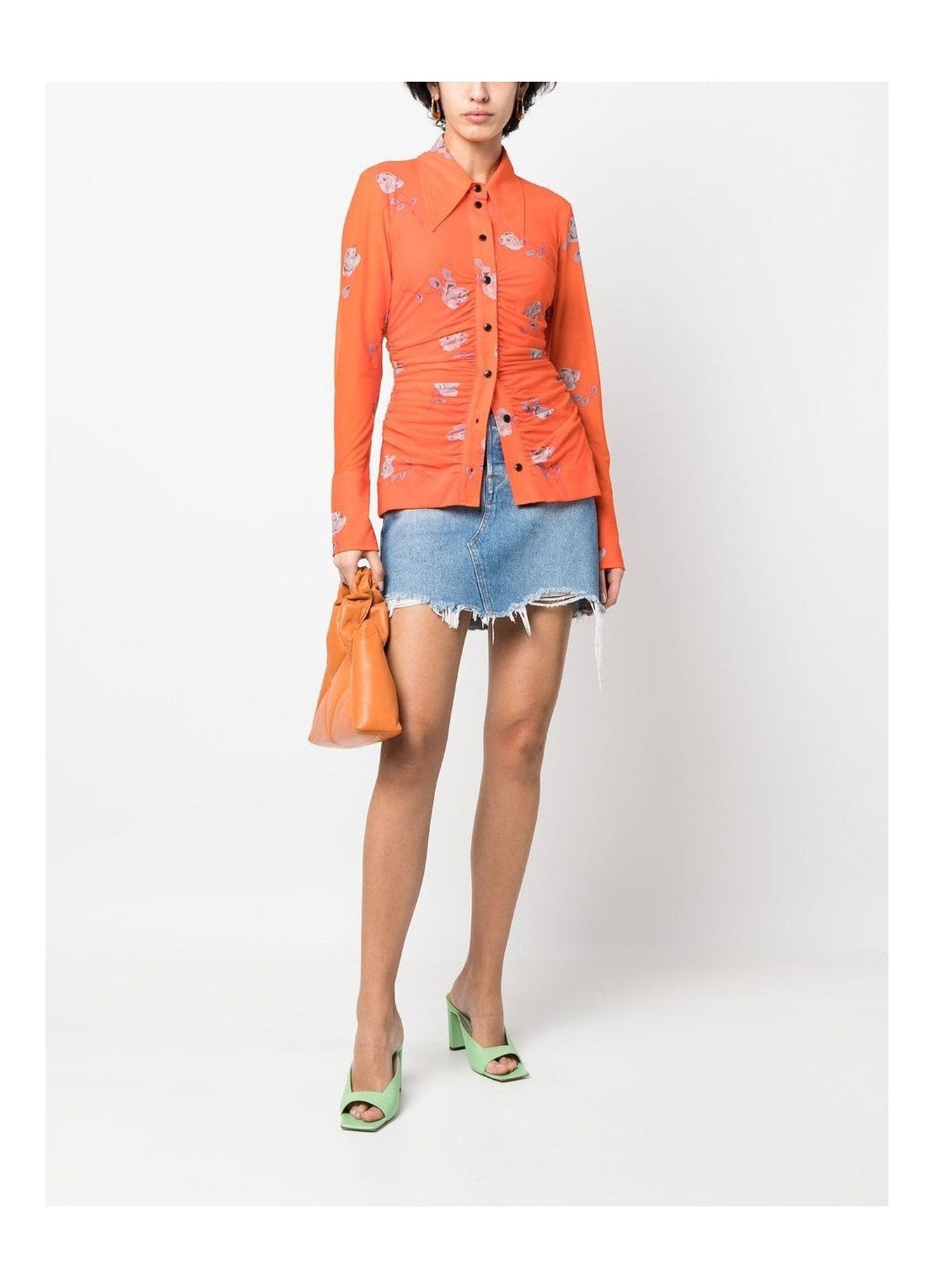 Chemise froncée en maille imprimé - Orangeade