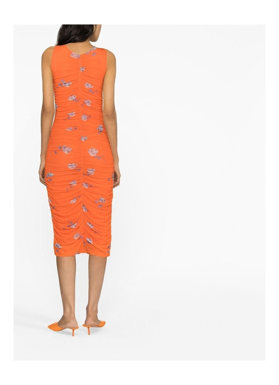 Robe midi froncée en mesh imprimé - Orangeade