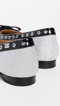 Ballerines pailletées à nœud et œillets en cuir - Silver