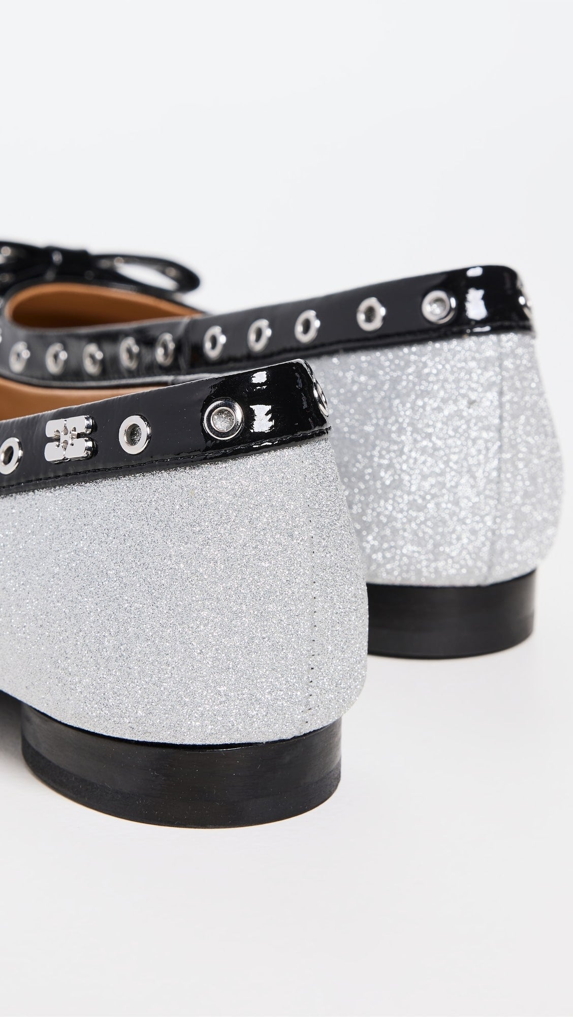 Ballerines pailletées à nœud et œillets en cuir - Silver