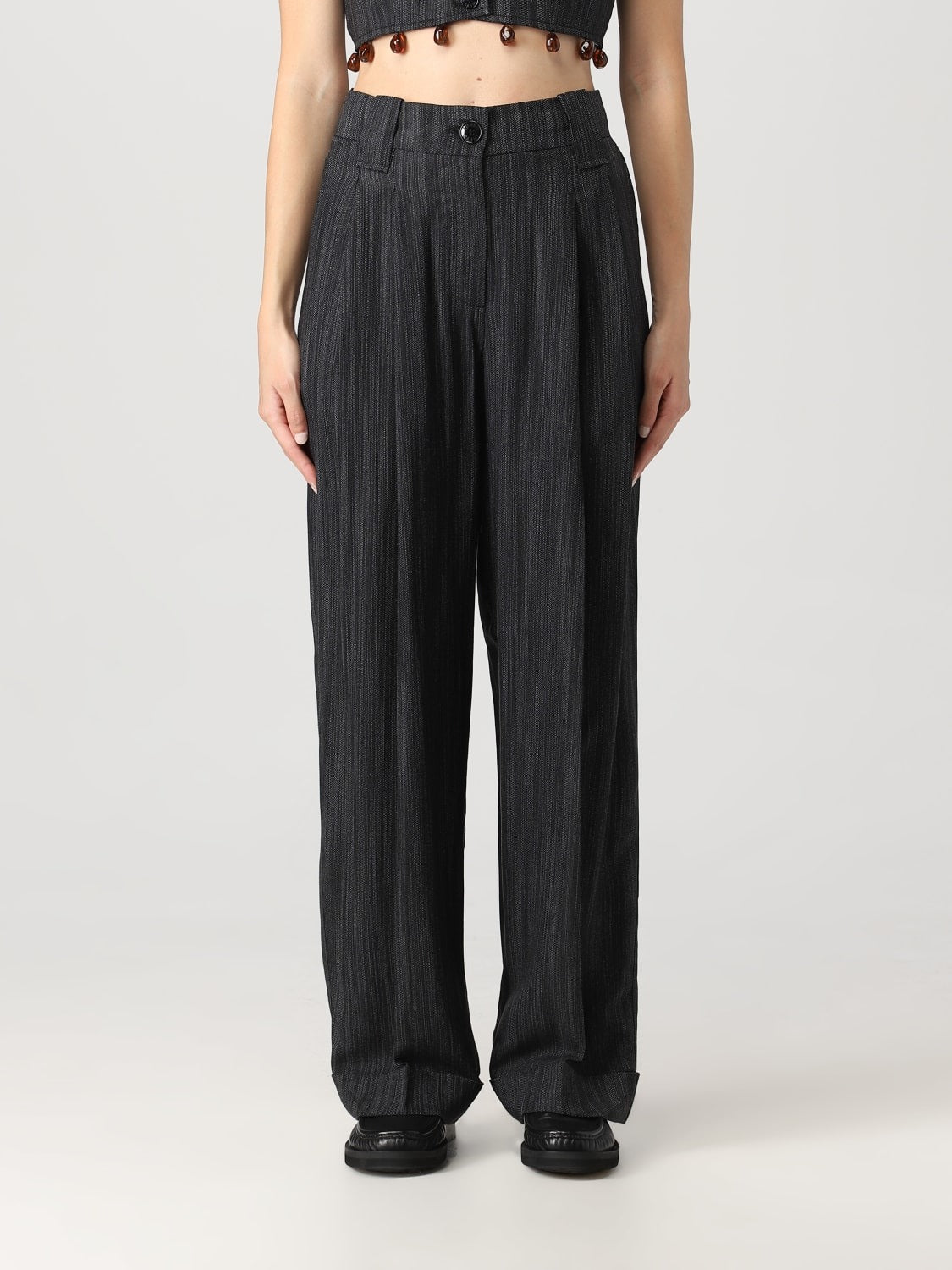Pantalon à plis rayé drapé - Black