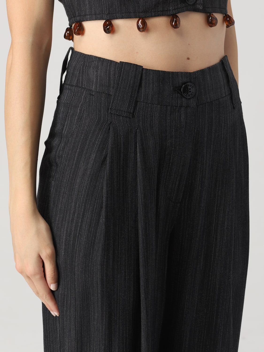 Pantalon à plis rayé drapé - Black