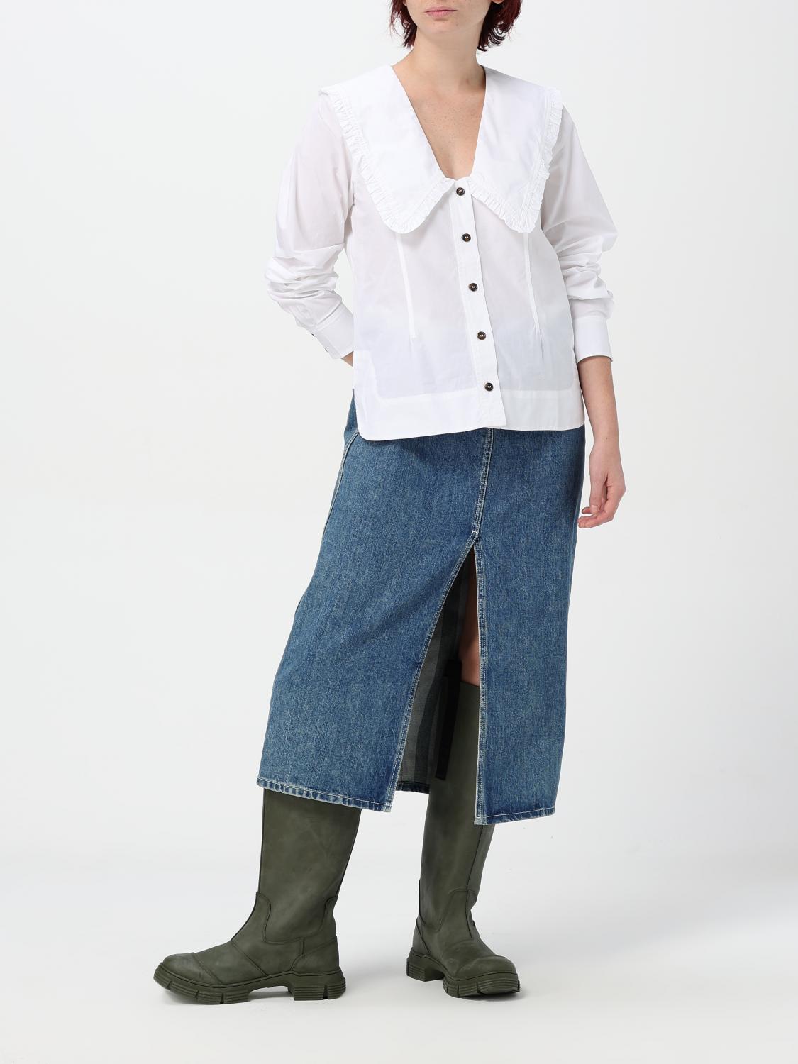 Chemise à col V avec volants - Bright White