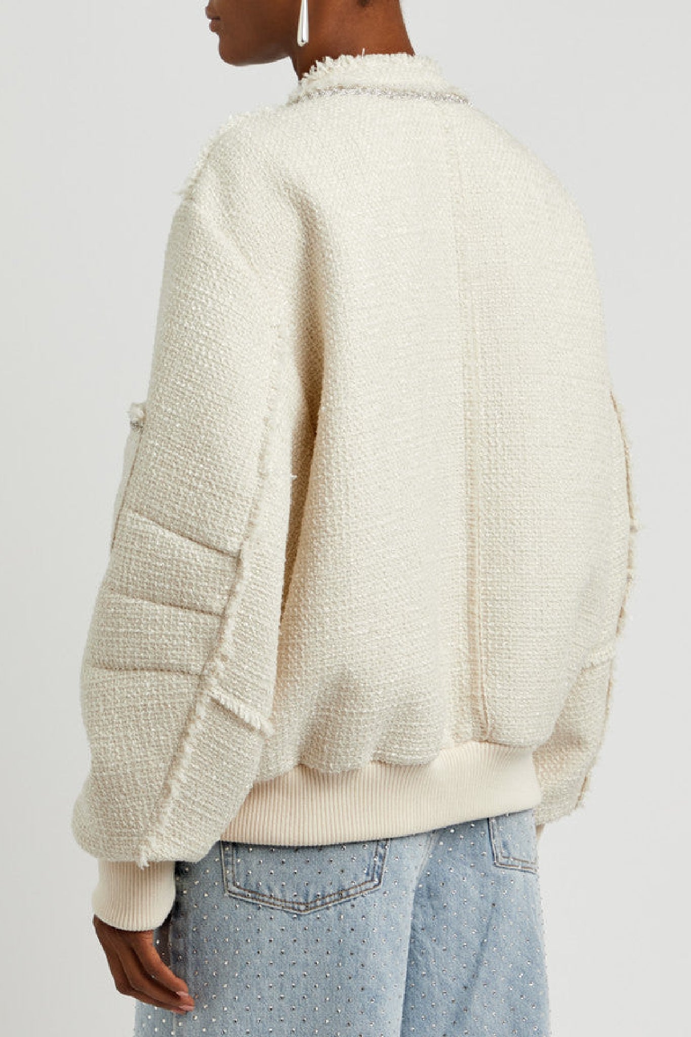 Veste bomber à détails tressés en strass - Milk White