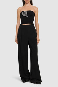 Top brillant à détail floral - Black