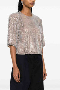 Top court métallisé à sequins - Beige