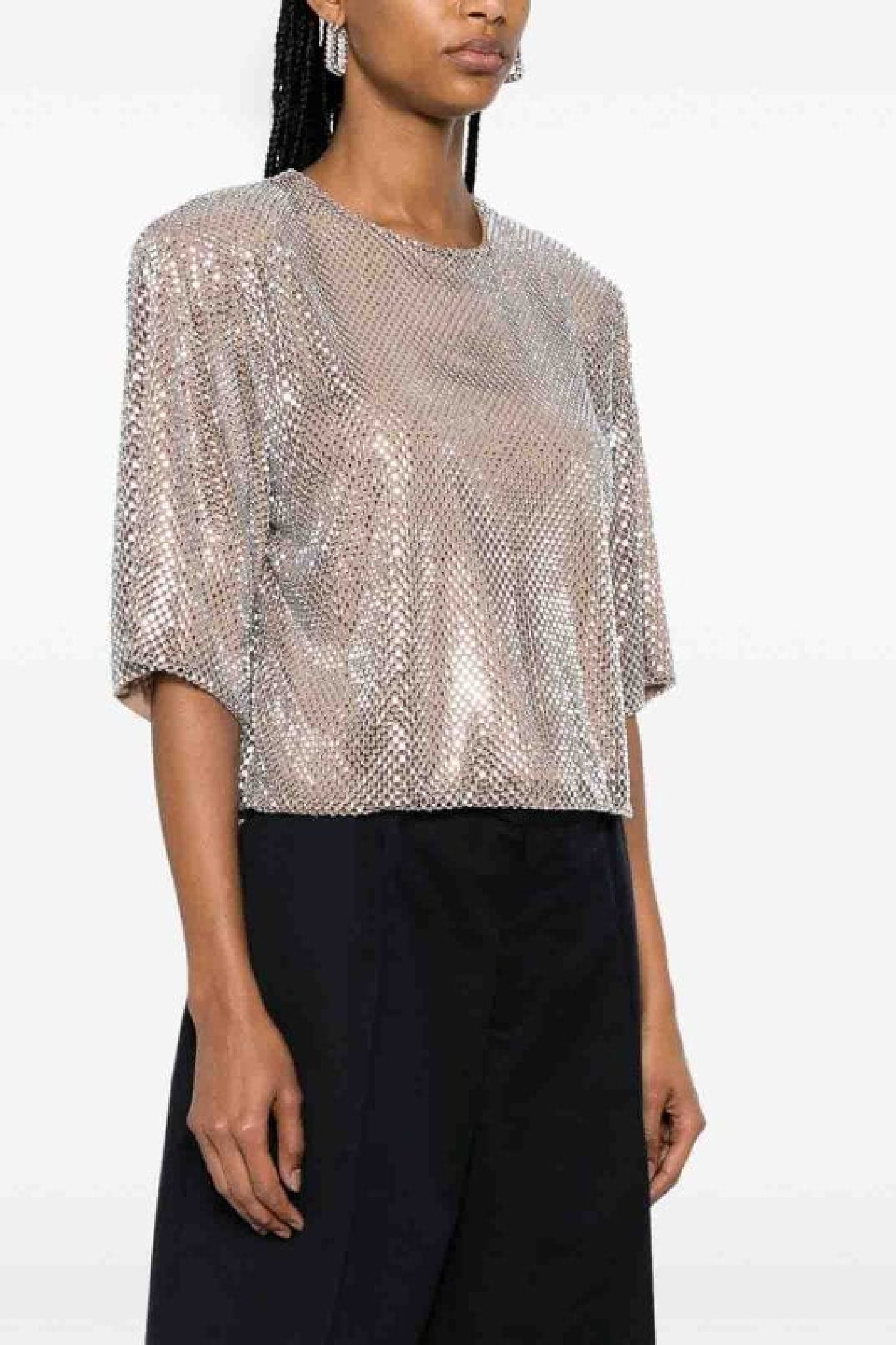 Top court métallisé à sequins - Beige