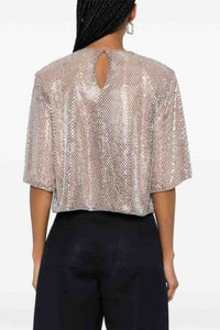Top court métallisé à sequins - Beige