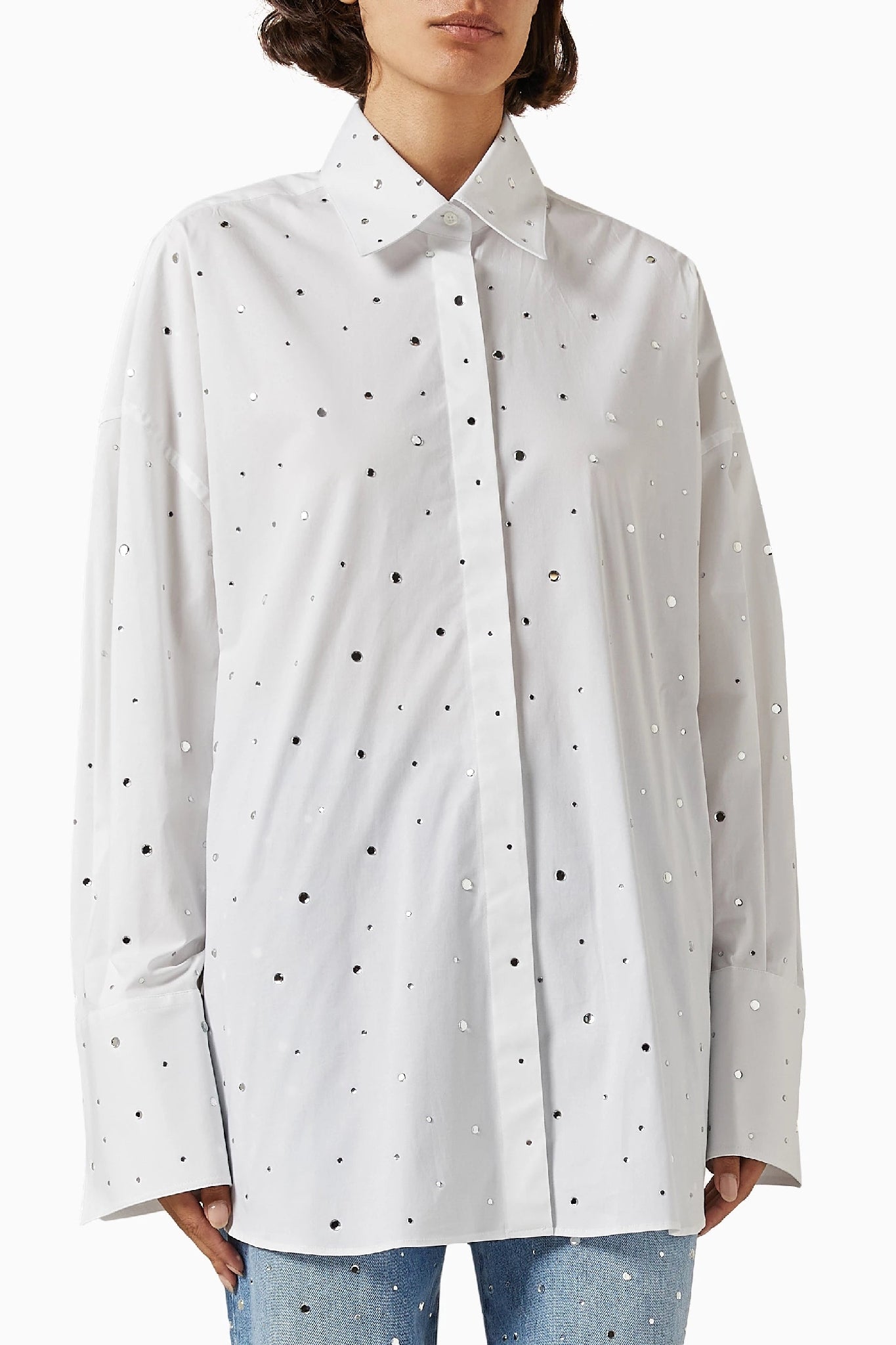 Chemise oversize à détails miroir - White