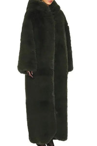 Manteau long à broche florale - Olive