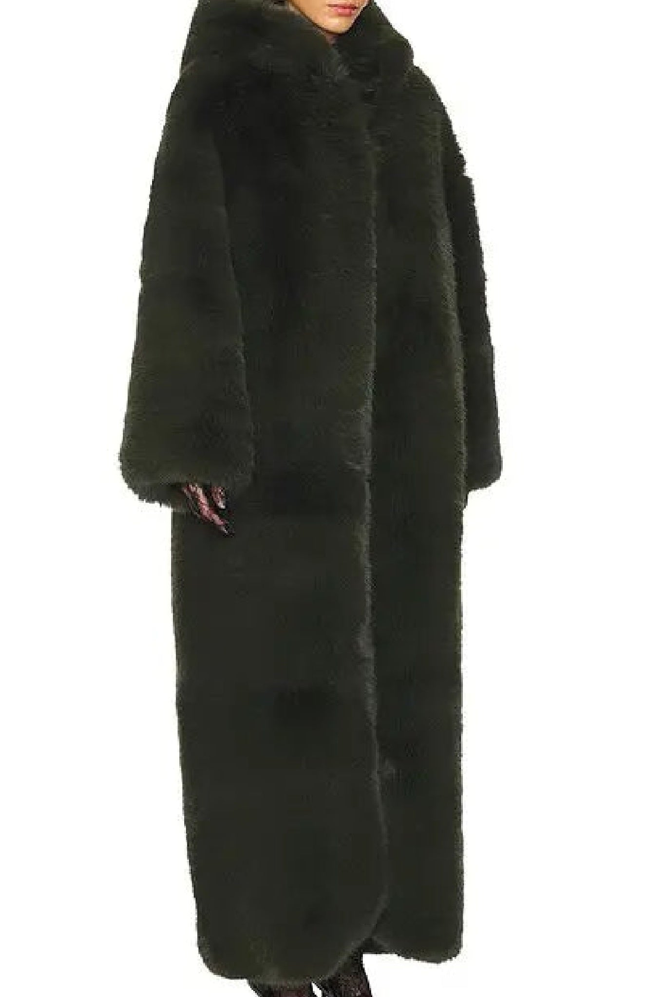 Manteau long à broche florale - Olive