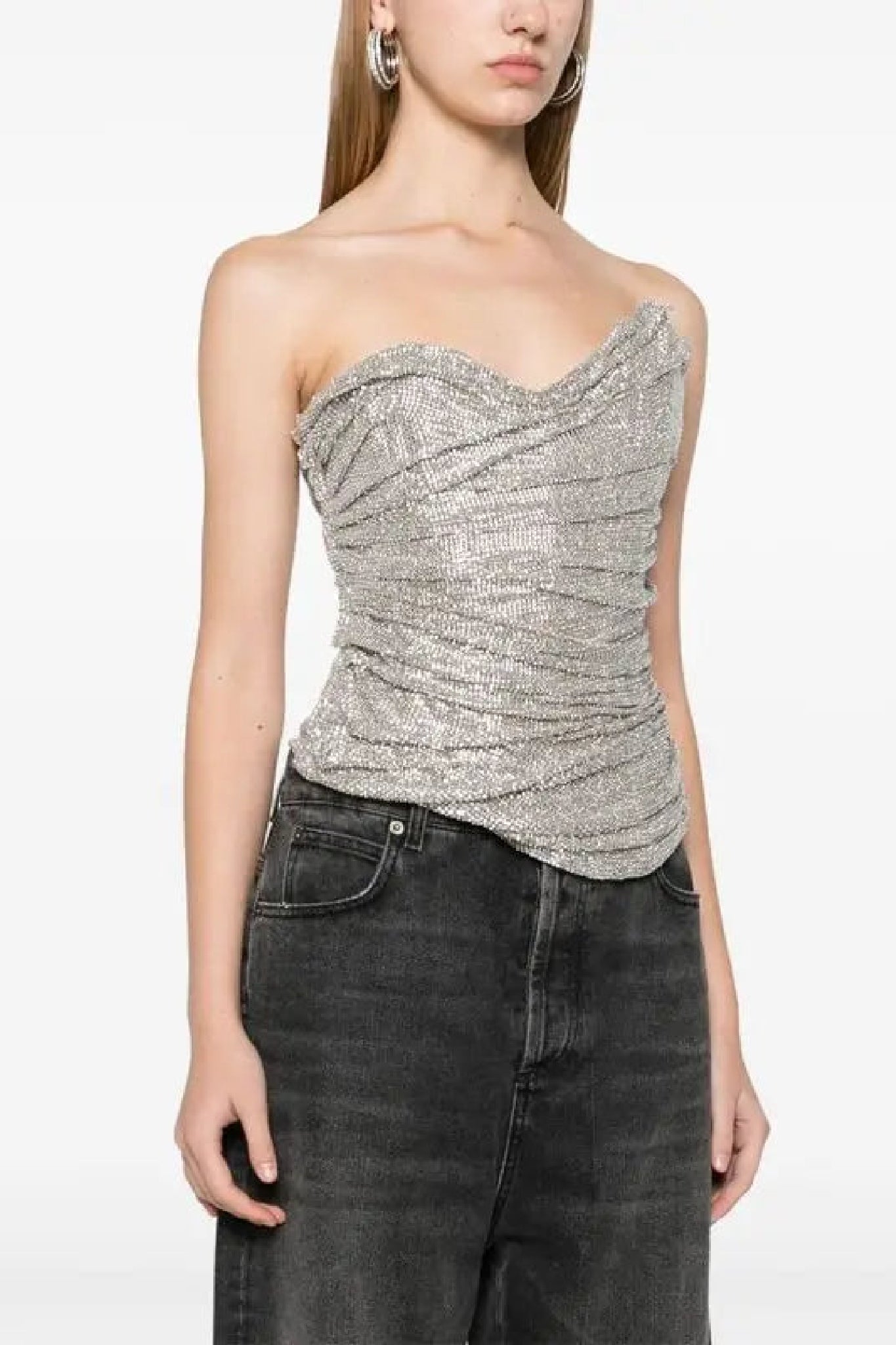 Bustier asymétrique à cristaux - Beige