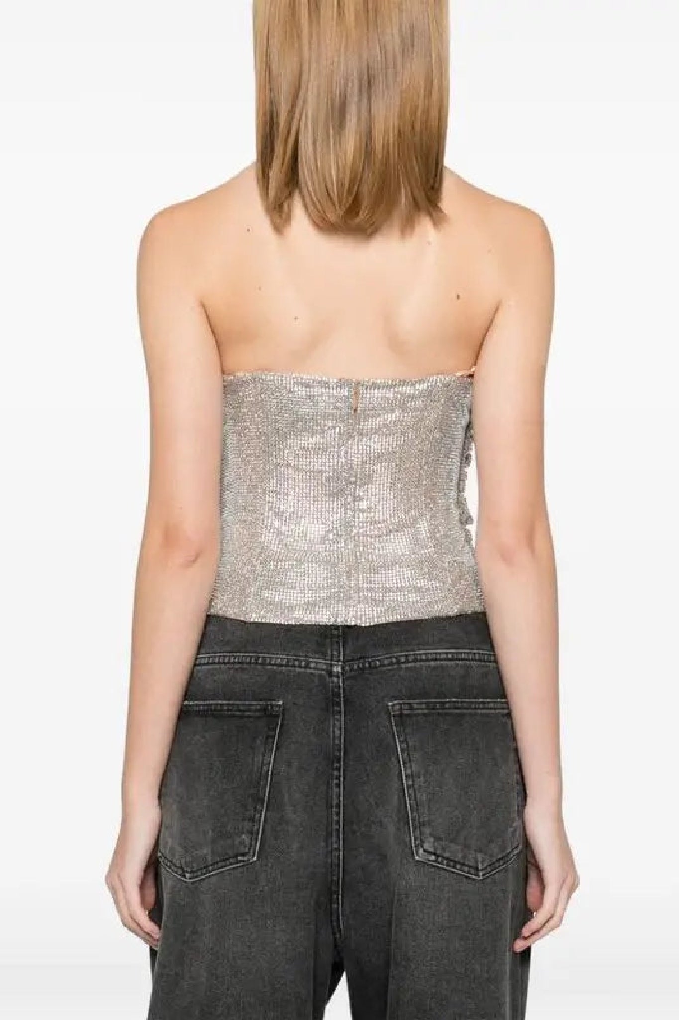 Bustier asymétrique à cristaux - Beige