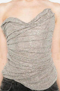Bustier asymétrique à cristaux - Beige