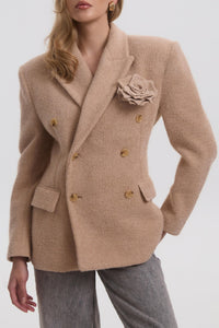 Blazer tailleur à broche florale - Beige