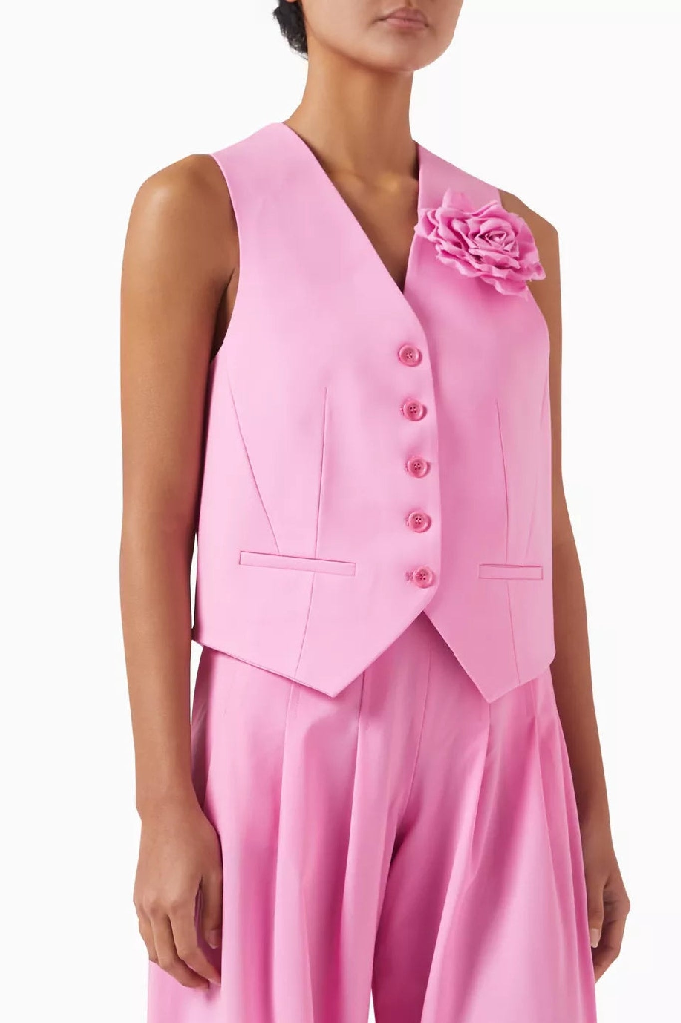 Gilet à fleur appliquée en laine - Pink
