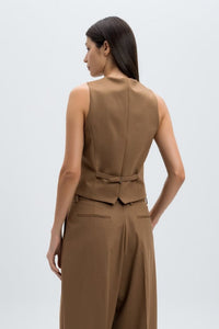 Gilet à fleur appliquée en laine - Camel