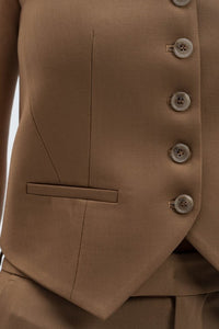 Gilet à fleur appliquée en laine - Camel