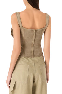 Bustier effet délavé à broche florale - Camel