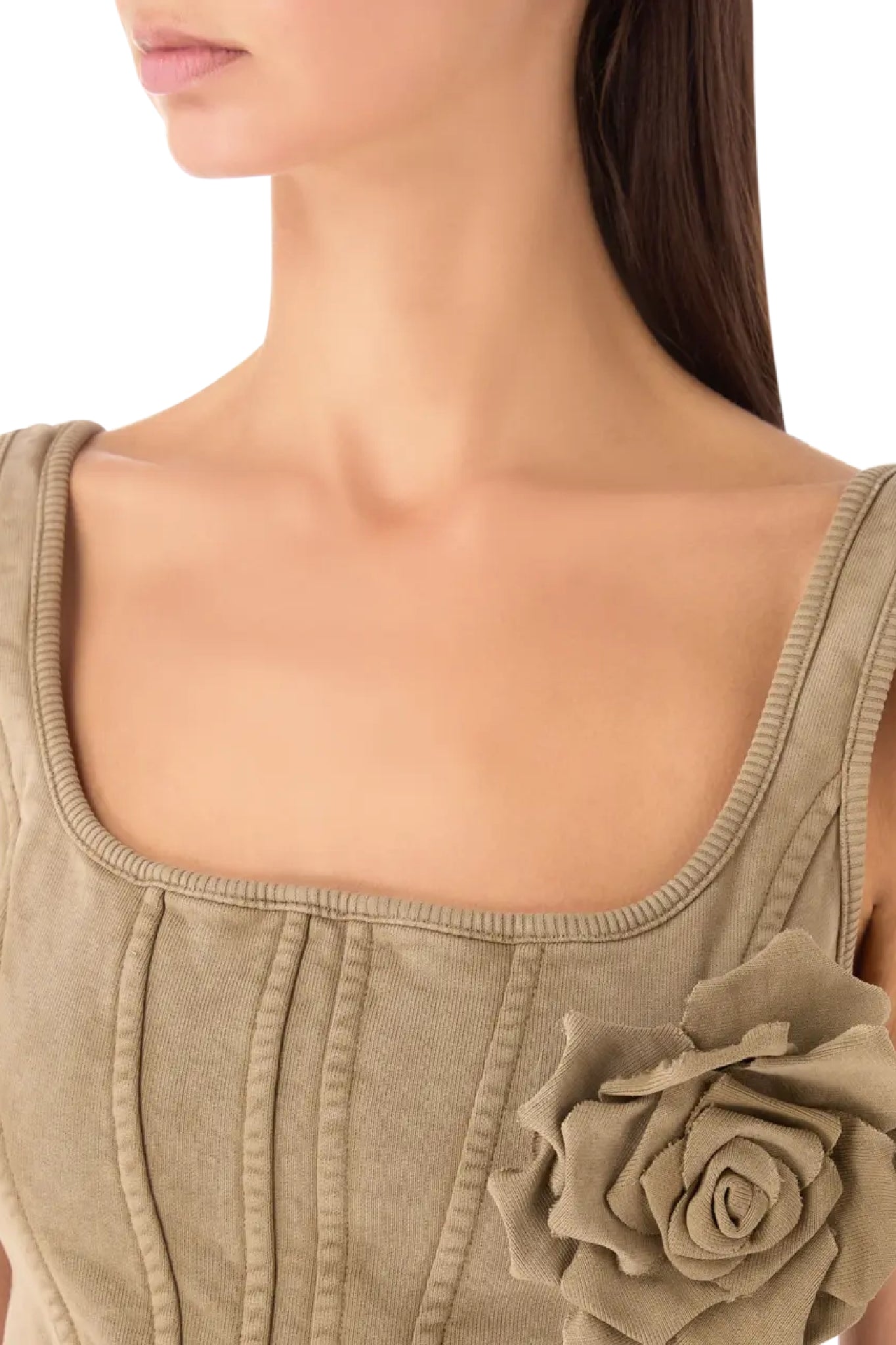 Bustier effet délavé à broche florale - Camel