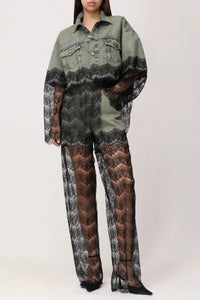 Veste à empiècements dentelle - Olive
