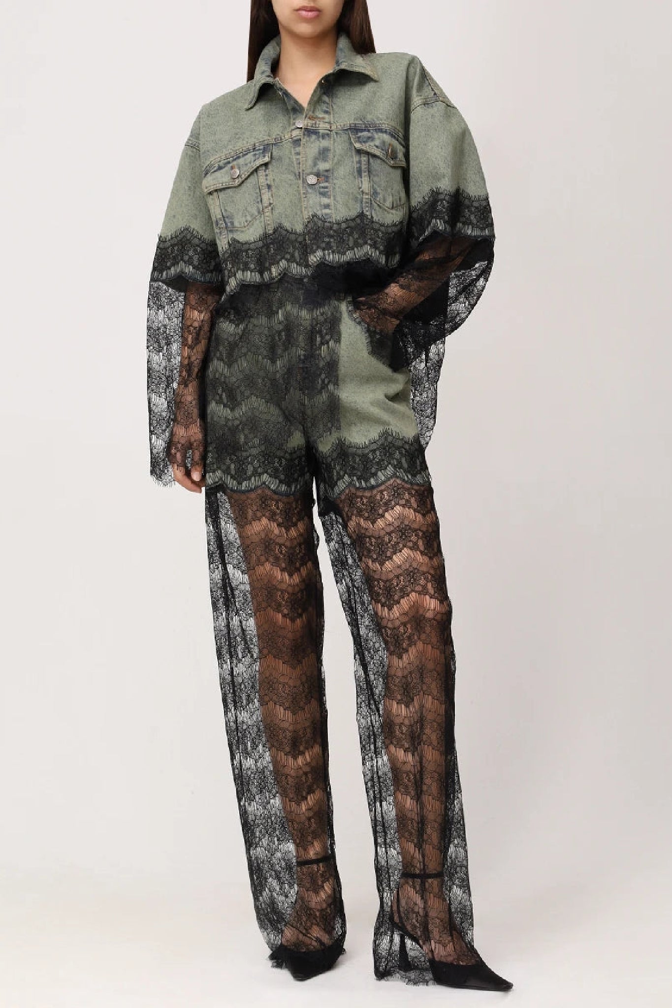 Veste à empiècements dentelle - Olive