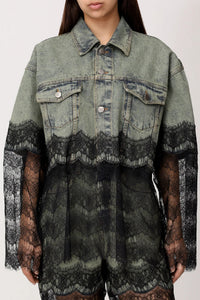 Veste à empiècements dentelle - Olive