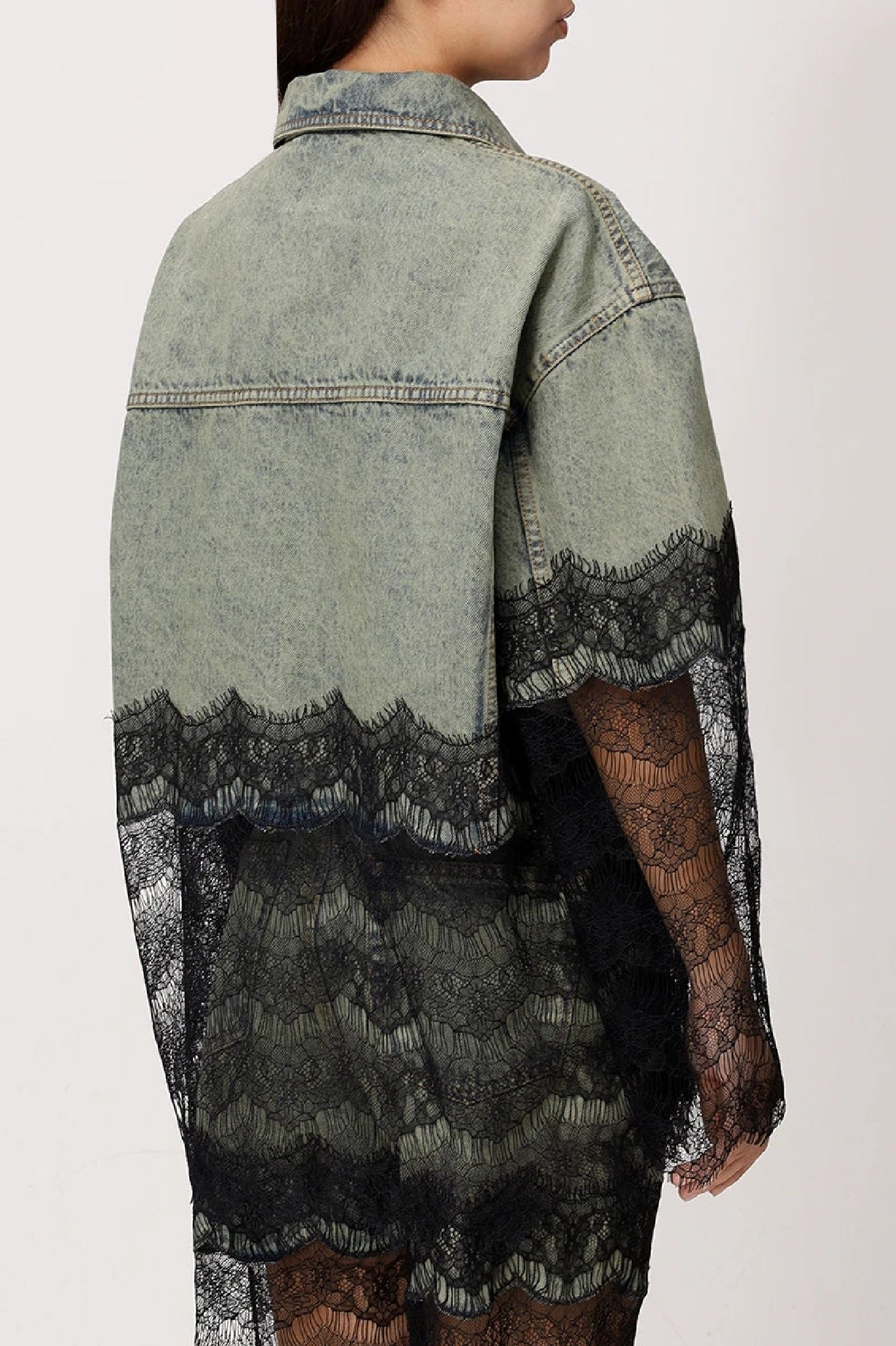 Veste à empiècements dentelle - Olive