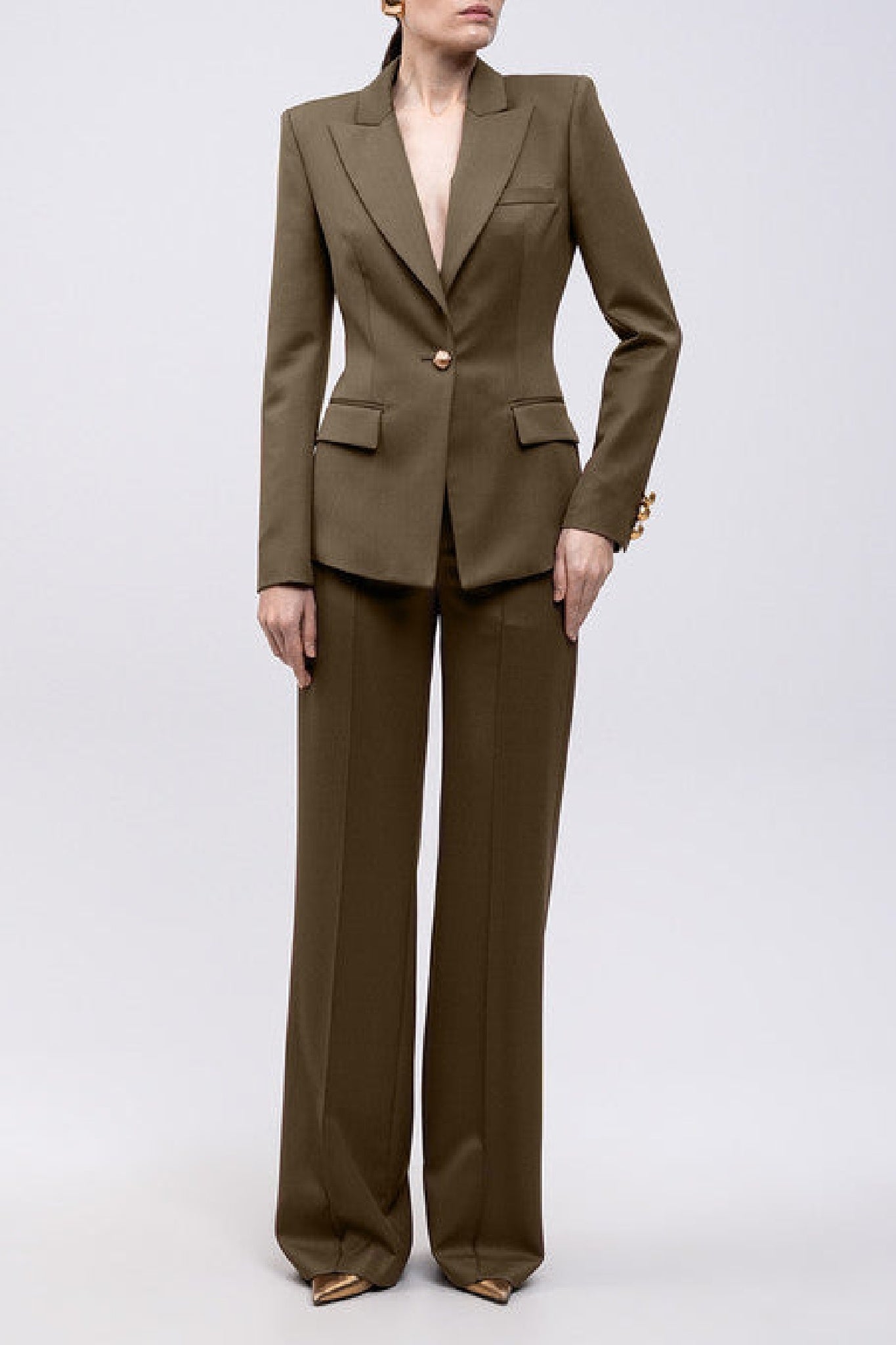 Blazer structuré à bouton en laine - Olive