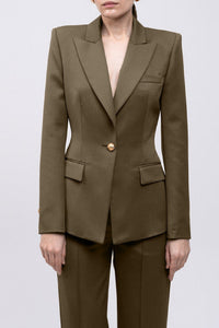 Blazer structuré à bouton en laine - Olive