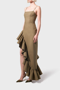 Robe longue à volants - Olive