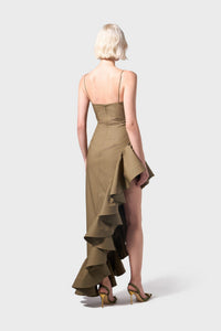 Robe longue à volants - Olive