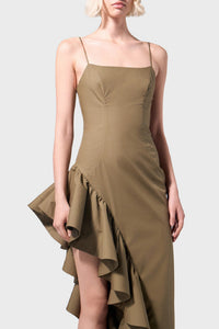 Robe longue à volants - Olive